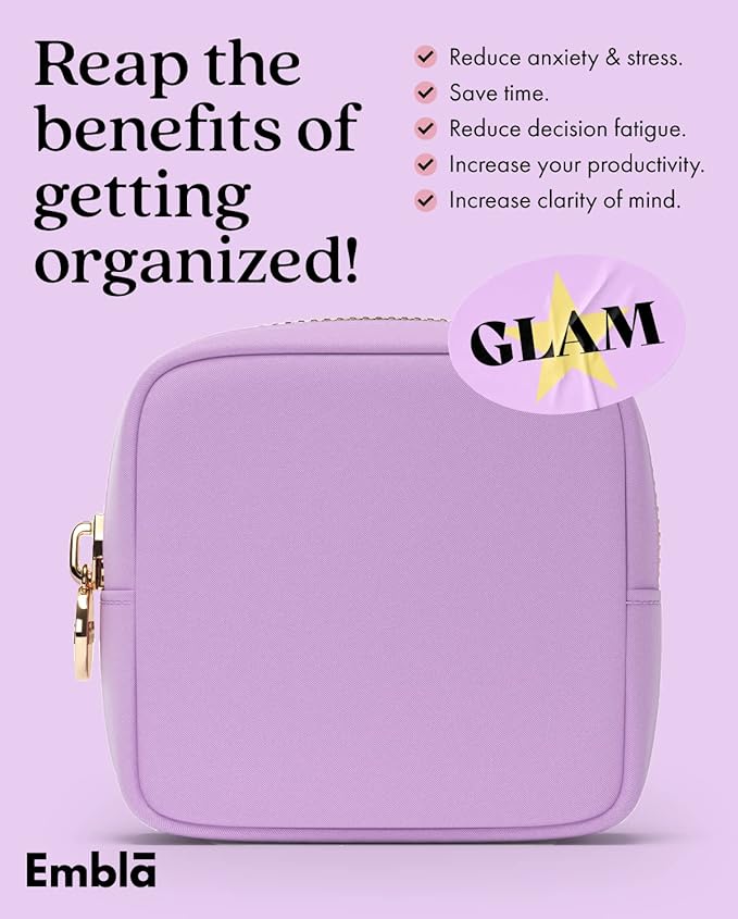 Embla Small Makeup Bag for Purse, Mini Waterproof Nylon Cosmetic Pouch, Durable and Lightweight Travel Toiletry Bag with Smooth Zipper, Purple