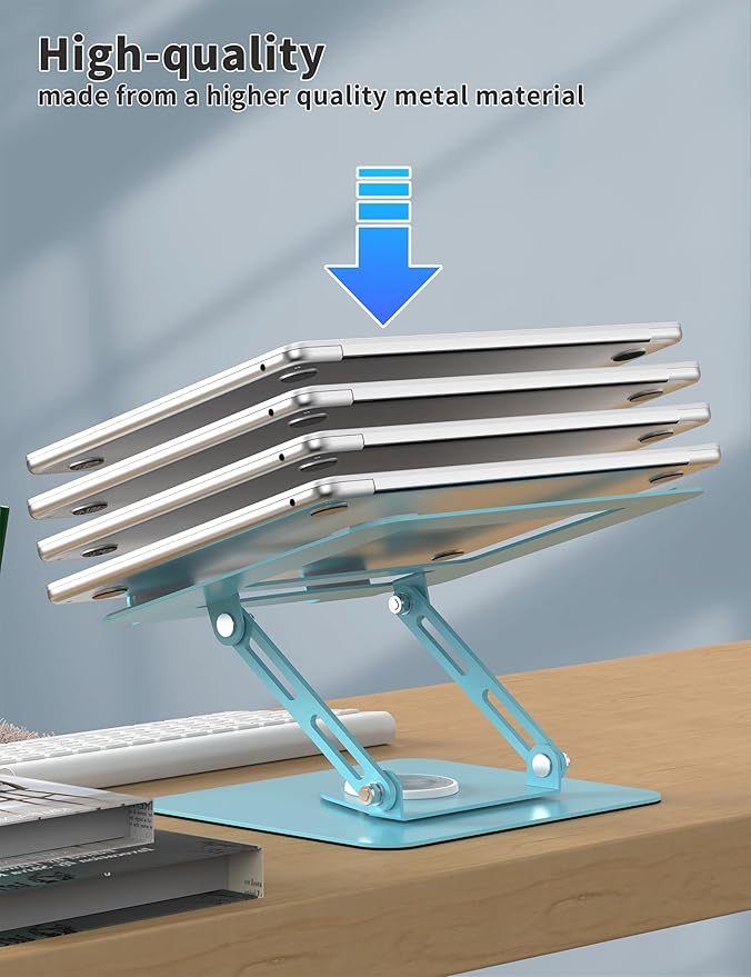 ALASHI Laptop Stand for Desk with 360° Rotating Base, Multi-Angle Adjustable Laptop Stands, Foldable Laptop Riser Compatible with 10 to 15.6 Inches PC Computer, Blue
