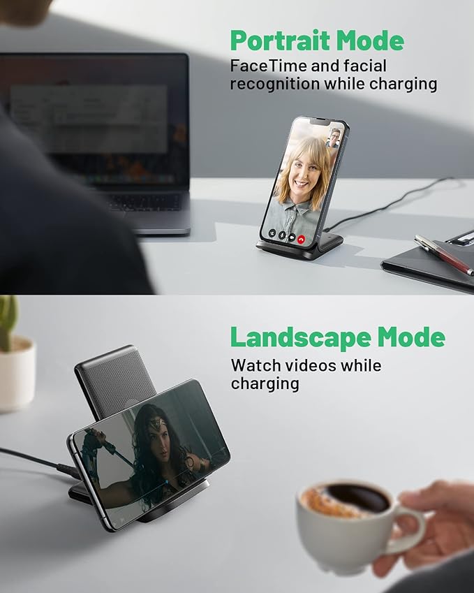 INIU Wireless Charger, 15W Fast Wireless Charging Station with Sleep-Friendly Adaptive Light Compatible with iPhone 17 16 15 14 13 12 Pro Max Samsung Galaxy S25 S24 S23 Note 20 Google etc