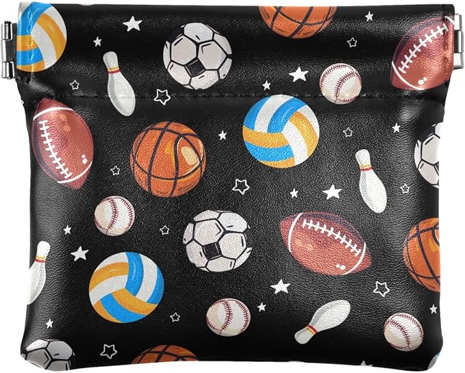 Balls Women's Waterproof PU Leather Coin Purse, Slim Travel Wallet with Zipper - Compact Card Holder & Jewelry Organizer for Cash, Keys, Lipstick