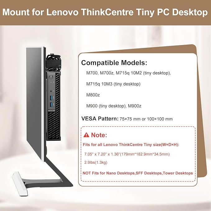 2 Pack Mount for Lenovo Tiny VESA System Mounting Bracket Wall VESA and Under Desk Mini PC Mount for Lenovo ThinkCentre Tiny Desktops M600 M700 M700z M715q M800z M900 M900x M900z