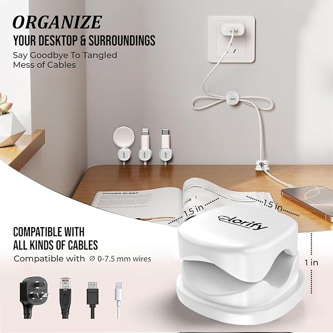 12 Pack Spring Cable Clips, White Adhesive Cord Organizer for Desk, Phone Charging Cords Holder, Car Cable Management, Cable Clips for Computer & Nightstand Charger Clips