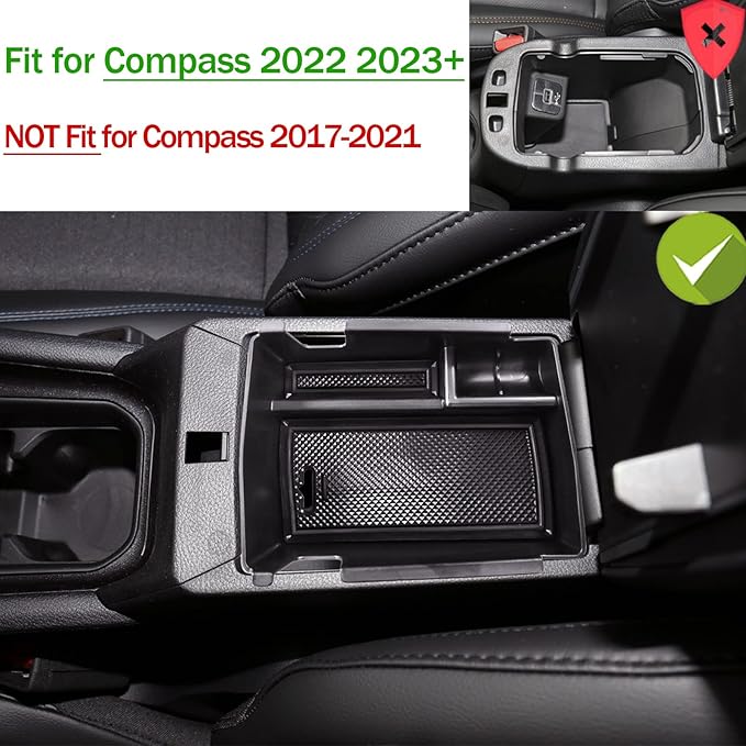 TACOBRO Center Console Organizer Tray Compatible with Jeep Compass 2022 2023 2024 2025 Accessories Insert Armrest Glove Box Secondary Storage Divider ABS Materials，Black