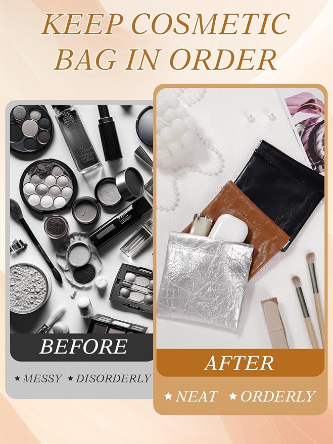 Pocket Cosmetic Bag Squeeze Top, 3 Pcs Small Makeup Bag for Purse 4.5in Pouches for Purse Organization Cosmetic Purse Organizer Small Leather Makeup Lipstick Purse Pouches(Mist)