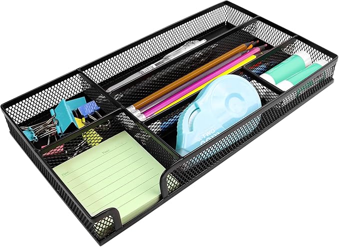 GAQWOK Small Metal Mesh Desk Drawer Organizer Tray for Paper, Office, Bathroom, Kitchen, Makeup & Vanity - Versatile Drawer Organizer