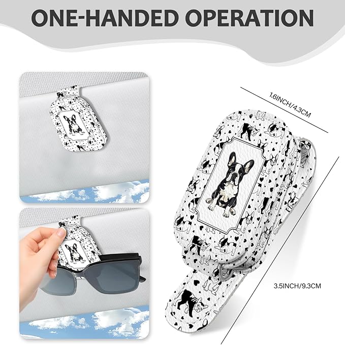 2 Pack Magnetic Leather Sunglass Holder, Universal Magnetic Car Eyeglass Hanger Clip for Different Size Eyeglasses, Car Visor Accessories (Love Dog)