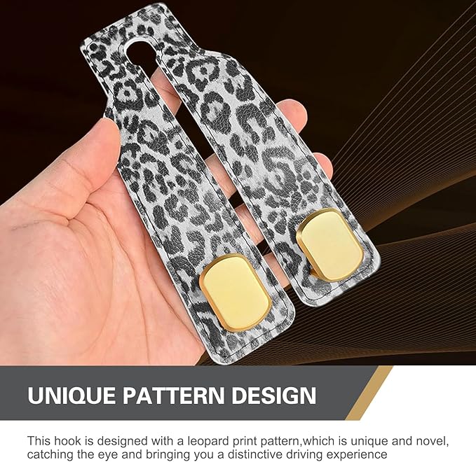 2 PCS Car Seat Headrest Hooks for Hanging, Double Heavy Duty Metal Hooks with Leopard Print, Car Organizer Accessories for Women, Universal for Most Cars, Trucks, SUVs (White Leopard Print)