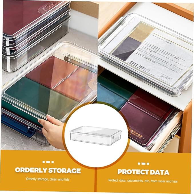 Transparent Document Paper Organizer Box Stackable File Storage Holder with Snap-tight Buckle Pet Plastic Desktop File Cabinet for Office Home School Use