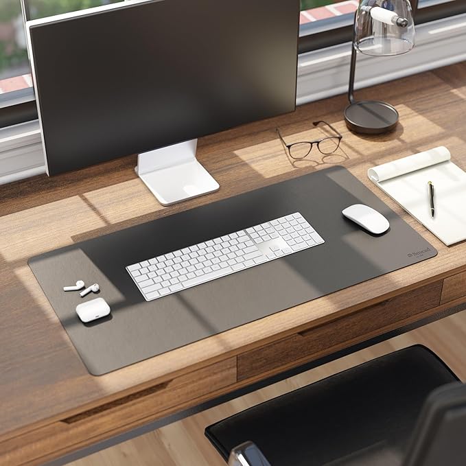 Smead Desk Pad, Vegan Leather Desk Mat with Non-Slip Faux Suede Backing, Perfect Desk Organizer for Office Decor, 31.5” x 15.7” Medium, Charcoal (64833)