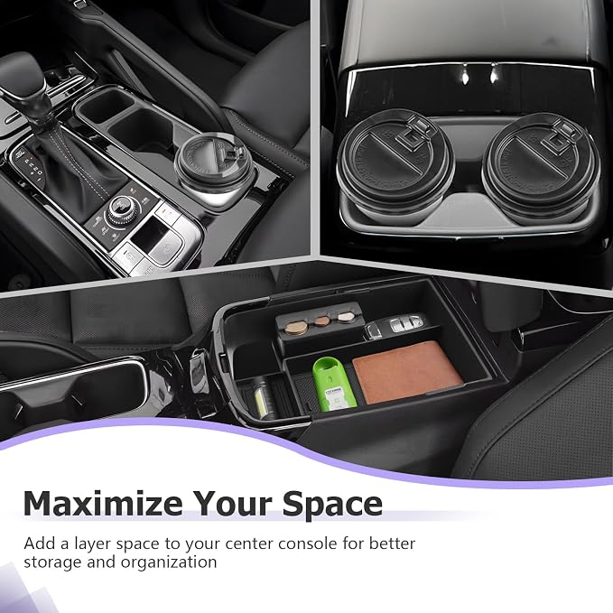 LUWU 2025 2026 Telluride Accessories for 2024 2025 2026 Kia Telluride Accessories Center Console Organizer Armrest Storage Box with Coin Box, Center Console & Rear Seat Cup Holder 3-Pack