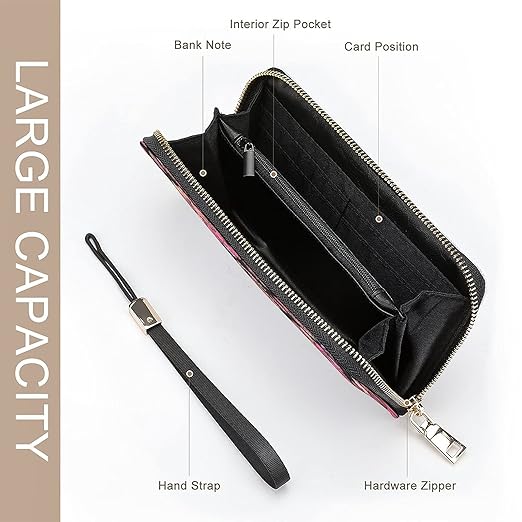 Unisex Zip Around Wallet for Adults Teens Abstract Colored Flowers Coin Pouch Cash Pocket PU Leather Wallets Card Holder Organizer Designer Purse with Wristlet Strap