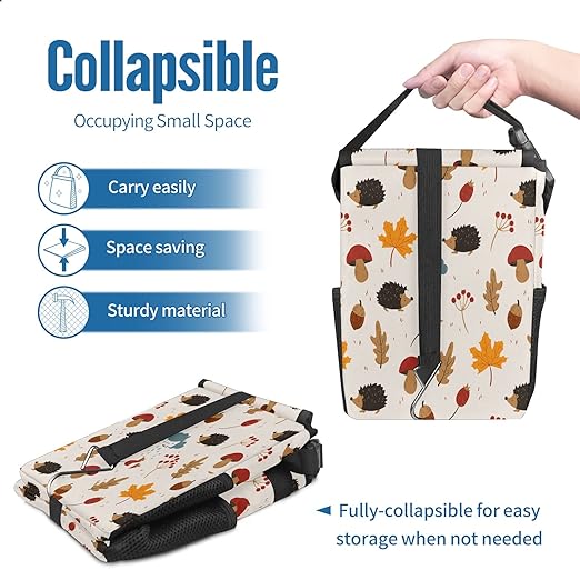 Car Trash Can Hedgehogs Maple Leaves Mushroom Wate-rproof Auto Garbage Bag Car Trash Can with Lid Leak-Proof Car Storage Bag Hanging for Headrest Collapsible and Portable with Storage Mesh Pocket