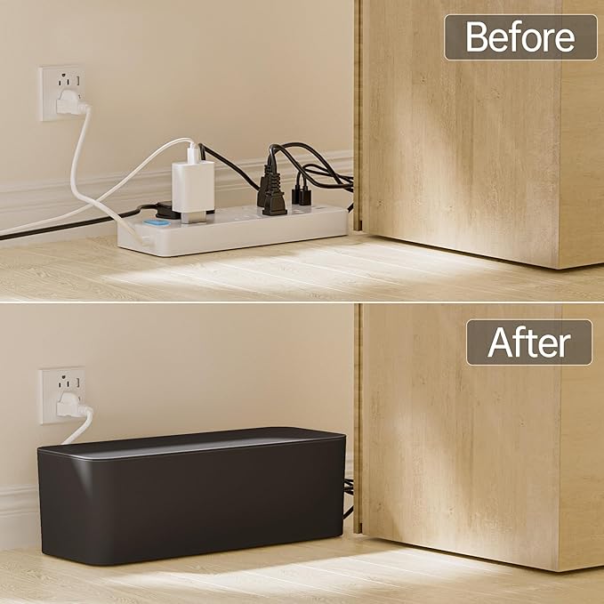 YECAYE 2 Pack Cable Management Box, Pet Friendly Cable Box Organizer for Home & Office, Child-Proof Floor Cord Cover, Cord Management and Cord Hider, Black