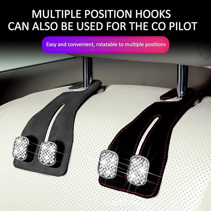 Zpana 2 PCS Car Seat Headrest Hook, Leather Vehicle Seat Back Hanger for Purses Bags, Metal Automotive Interior Storage Organizer Hooks Accessories, Universal for SUV, Truck, RV (Gray)