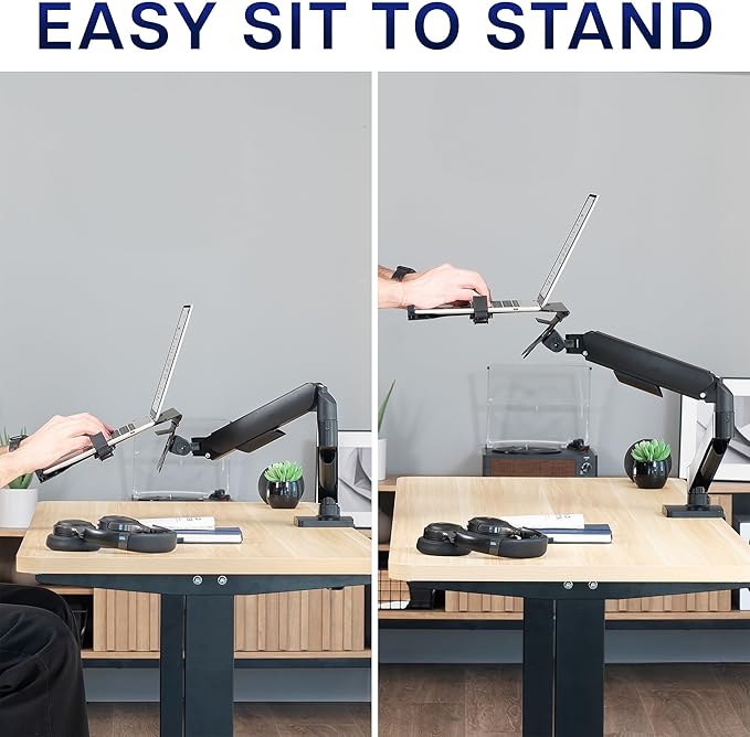 VIVO Universal Adjustable 10 to 15.6 inch Laptop Mount for Desk, Single Tension Arm VESA Notebook Stand with C-clamp and Grommet Options, Black, STAND-V001O-L
