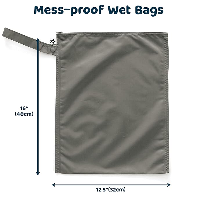 Tiny Twinkle Mess Proof Wet Bags | 2-Pack Reusable Waterproof Wet Bags for Swimsuits | Baby Clothes | Travel & Diaper Bag (Bows,Toile)