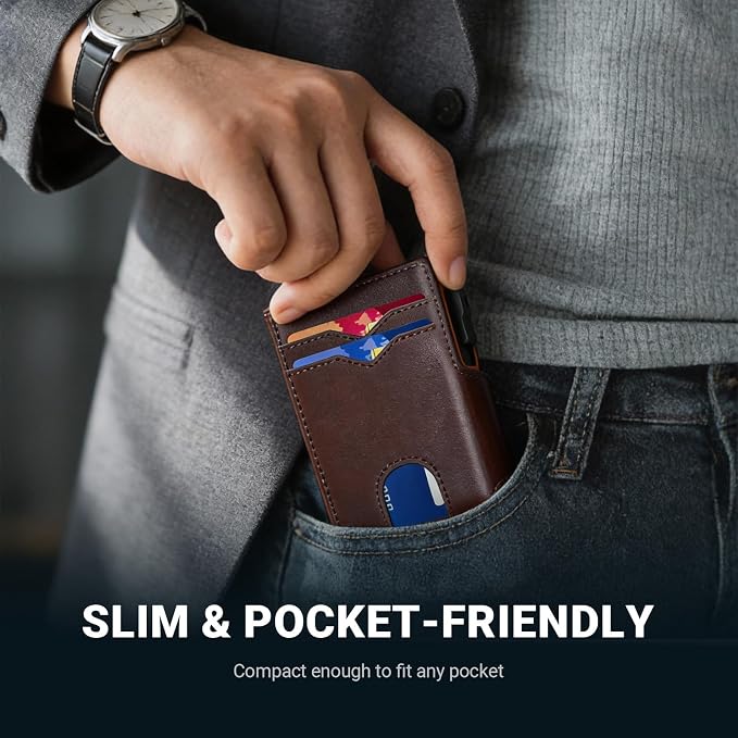 Men's RFID Blocking Metal Credit Card Holder & Wallet, Slim Minimalist Pop-Up Card Tray with ID Window & Expandable Cash Slot, 11-13 Cards, Compact Front Pocket Money Clip for Daily Use & Gifting