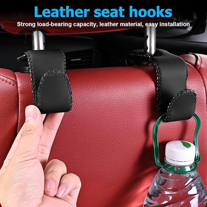 Zpana Car Headrest Hooks, 2PCS Leather U-Shaped Vehicle Purse Storage Hanging Holder for Purses Bags Coats, Automotive Seat Back Storage Organizer Hanger Accessories, Universal Fit (Black)