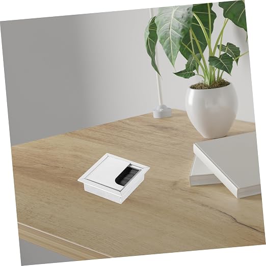 Aluminum Alloy Cable Management Box Stylish Square Desk Grommet Dustproof Brush Lining Wire Organizer for Home Office Cord Cover Silver