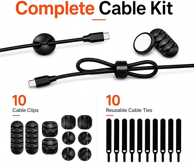 [Set of 2] Wood Cover Cable Management Box Set, Wire Ties Included to Organize Desk Cord Cables, Hide TV Computer Wires, Power Strips, USB Hub to Make Your Home, Office Neat and Clean (Black)