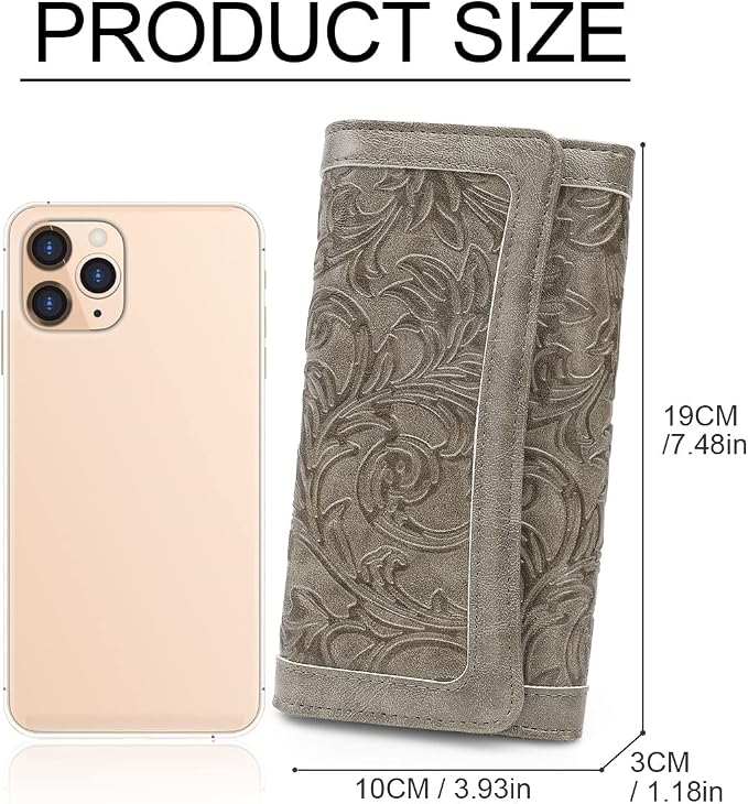 MEITRUE Women's Wallet Leather RFID Blocking Trifold Ladies Purse Embossed long Clutch Card Holder Phone Checkbook Organizer