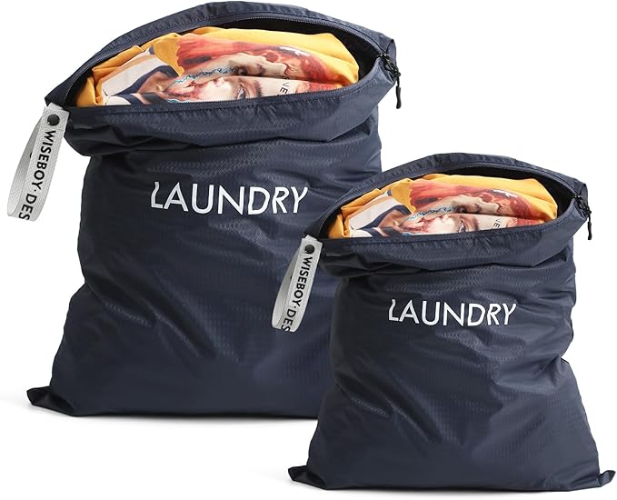 WiseBoy 2-Pack Travel Laundry Bags | Washable Wet Dry Bags for Gym | Odor-Resistant Dirty Clothes Organizer | Waterproof Swimsuit & Workout Gear Pouch with Heavy-Duty Zipper