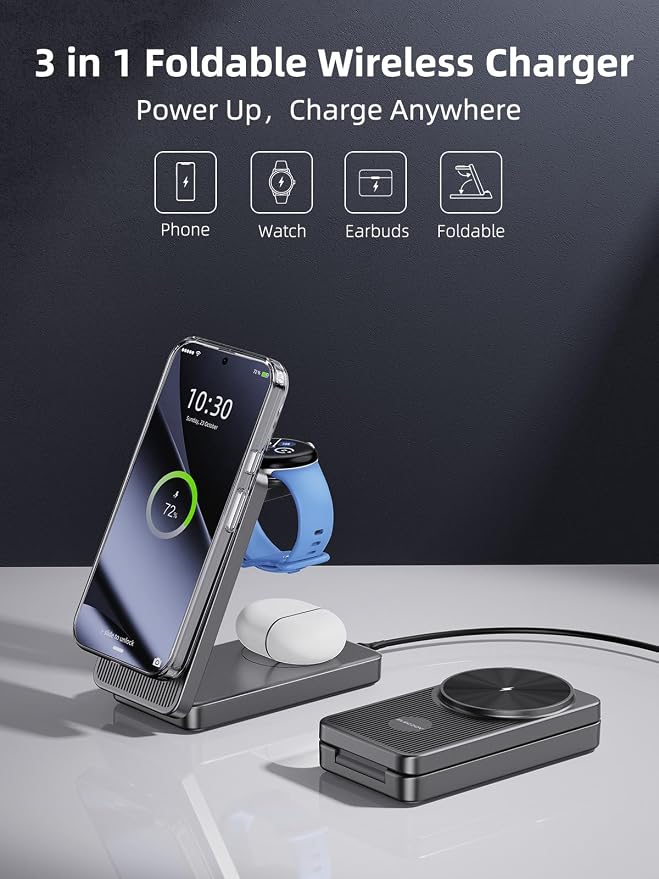 Wireless Charger for Google, 3 in 1 Wireless Charging Station for Pixel Watch 3/2 Charger, Fast Charger Stand for Fitbit Versa 4/3/Sense 2, Google Pixel 10/10a/9/Pro/8(Not for Pixel Watch 4/1)