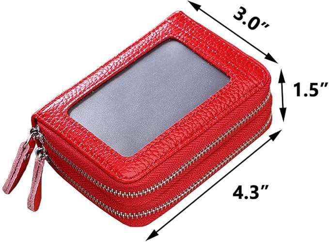 traderplus Women's RFID Blocking Leather Zipper Card Wallet Small Purse Credit Card Case Holder for Mother Day Gift (Red)