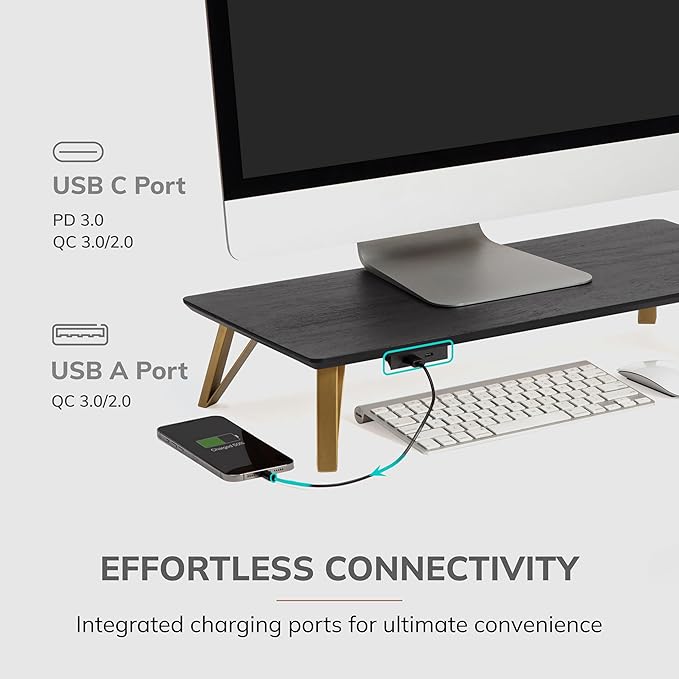 Anji Mountain Monitor Stand - Desktop Organizer & Laptop Riser, Ergonomic Monitor Riser, Space-Saving Monitor Stand for Desk, Durable Construction, Easy Assembly, Ideal for Home & Office,Black