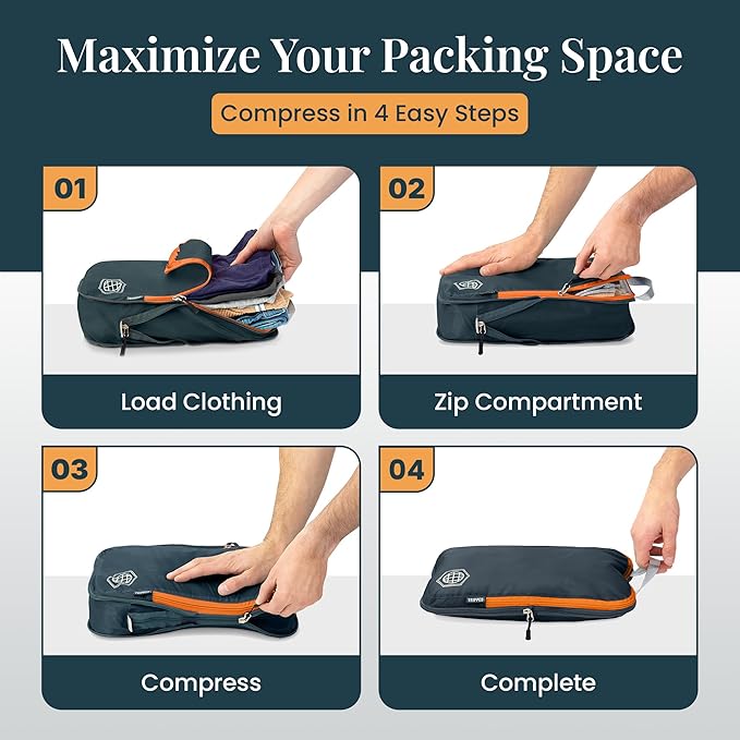 Extra Large Compression Packing Cube 6 Piece Set for Travel and Check Luggage by TRIPPED Travel Gear