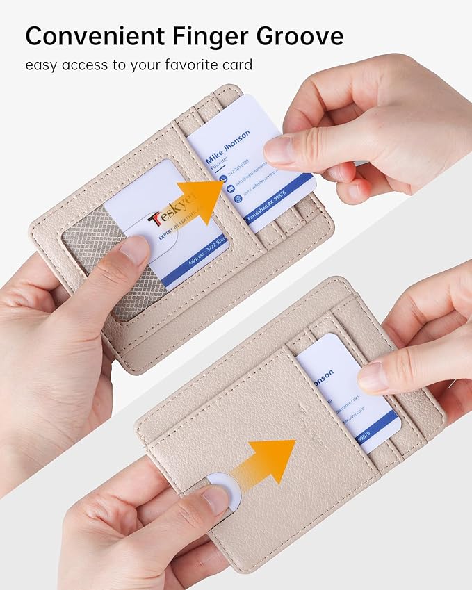Teskyer Slim Wallet for Men, Minimalist Front Pocket RFID Blocking Leather Wallet Credit Card Holder for Men & Women