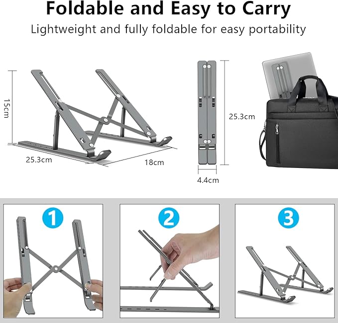 Laptop Stand, Aluminum Full Coverage Non-Slip Rubber Adjustable Ergonomic Portable Laptop Holder, Foldable Computer Stand 6 Angles Anti-Slip Riser Compatible with 4-17 inch