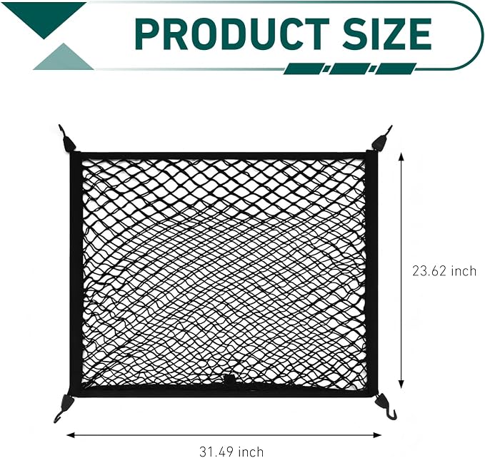 Cargo Net for SUV, Car Trunk Net, Highly Elastic Storage Mesh Nets with Hook, 31.1 x 23.6 Inches Stretch to 62.99 x 47.24 Inches Organizer, Universal for Most Cars, SUVs (Black)