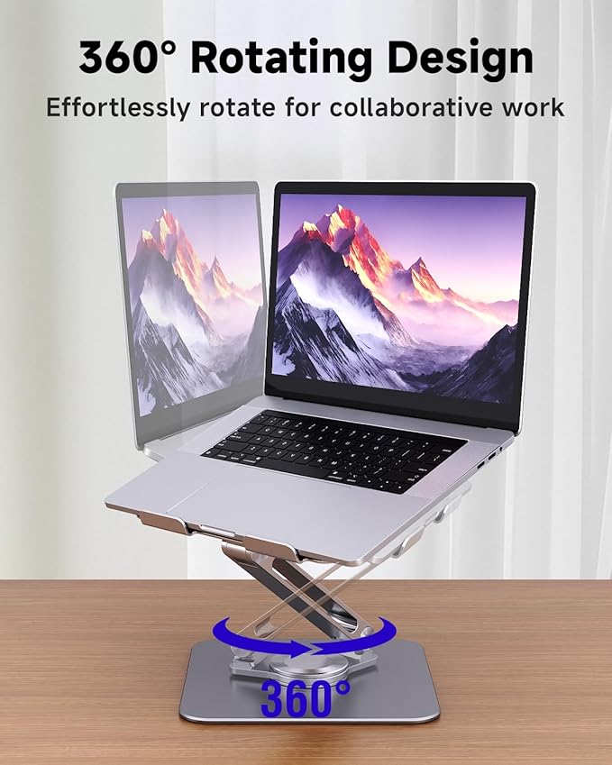Laptop Stand for Desk, Aluminum Alloy Ergonomic Laptop Riser 360 Rotation Base, Portable Adjustable Laptop Stand for Office Home Fits MacBook Air Pro, Dell, HP (10"-17.3'') - Silver
