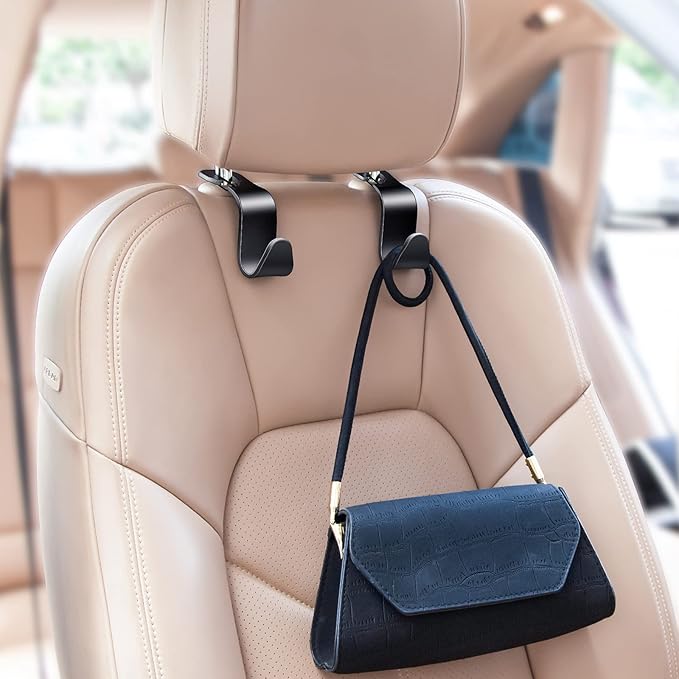4 Pack Car Back Seat Headrest Hook Hanger for Purse Grocery Bag Handbag Hat, Purse Hook for Car with Clip