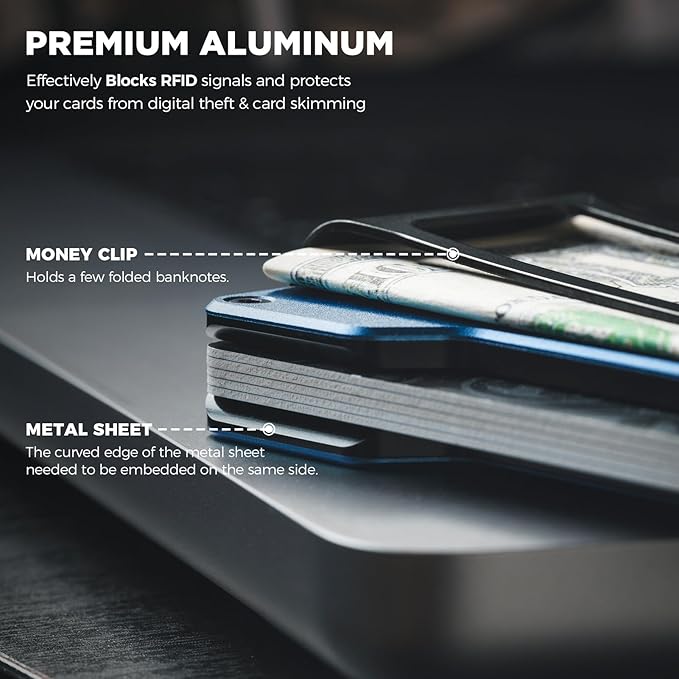 VULKIT Men's Metal Wallet with Money Clip Slim Credit Card Holder, Minimalist Business Card Case Front Pocket Wallet for Men(Blue)