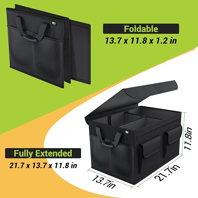 MIU COLOR Car Trunk Organizer, Collapsible Cargo Storage Containers with Strap Handle for Sedan SUV, Black