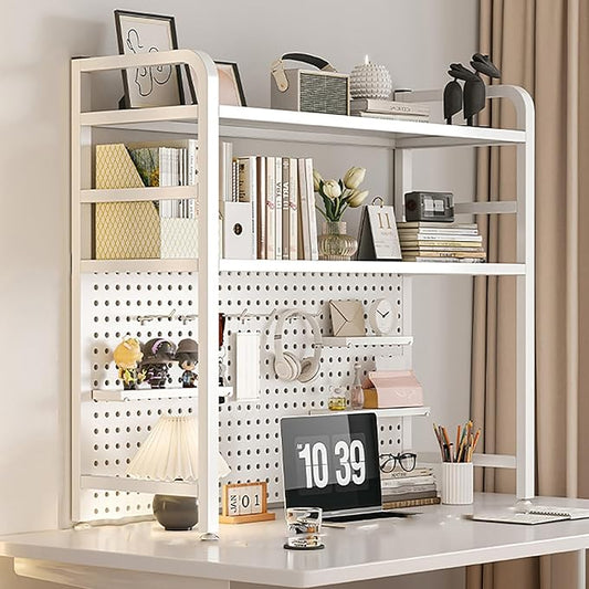 Standing Desk Shelf Desk Shelf Organizer, Countertop Hutch Bookcase Organizer, Desktop Bookcase Bookshelf Desk Hutch, Home Decor, Load Bearing Capacity 50 kg/110 lbs(White,95*98*20cm/37*39*8in)