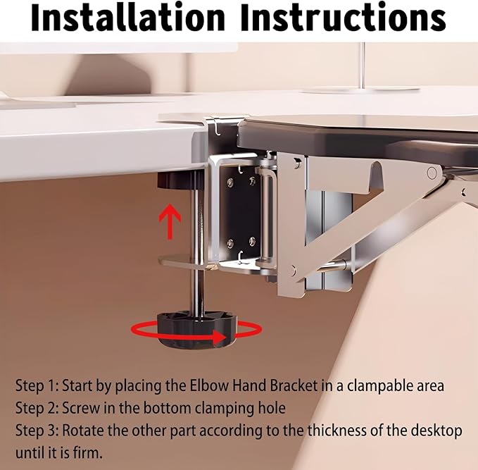 Arm Rest for Desk, Ergonomic Foldable Elbow Rest for Computer Desk, Adjustable Rotating Desk Extender Tray, Mouse Arm Bracket for Couch Keyboards Office Chair Car Massage Table (Black)