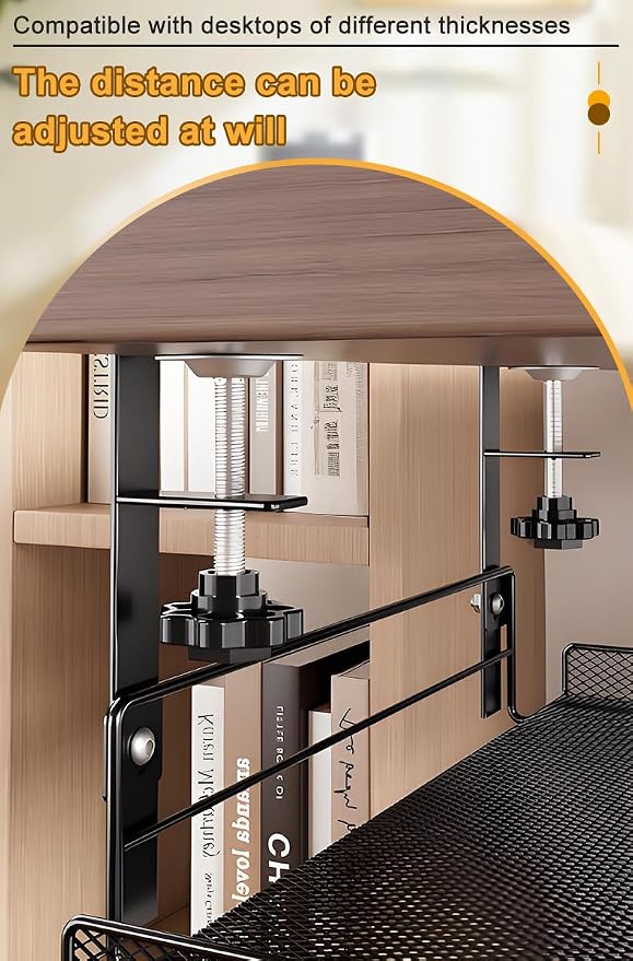 Under Desk Cable Management Tray No Drill, Sturdy Wire Desk Cable Organizer Tray,Wire Management Rack with Side Rails and Storage Organizer for Home Office