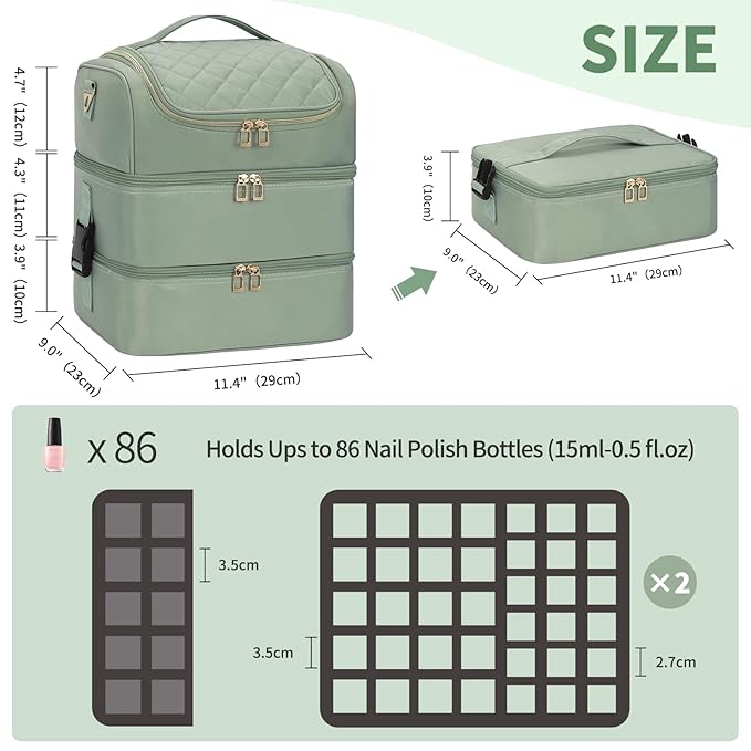 CUBETASTIC Nail Polish Organizer Case, Nail Supplies Storage Box Holds 86 Bottles Nail Polish & Nail Lamp, Travel Nail Tech Carrying Case, Nail Kit Bag For Nail Stuff & Manicure Tools