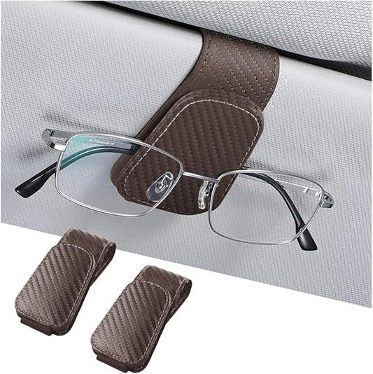 AICEL Sunglasses Holders for Car Sun Visor, Leather Eyeglasses Hanger Mounter, Magnetic Glasses Holder and Ticket Card Clip, Auto Interior Accessories Universal for SUV Pickup Truck