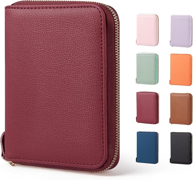 CoBak Passport Holder Cover with Safe Zipper Closure, Premium Passport Wallet for Travel, Cute RFID Blocking Card Case, Waterproof Travel Accessories for Man, Pebbled Wine