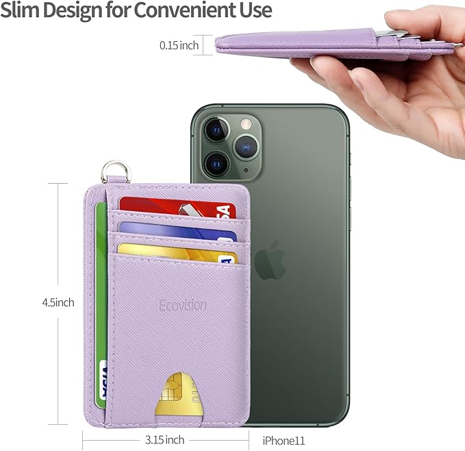 EcoVision Slim Minimalist Front Pocket Wallet, RFID Blocking Credit Card Holder Wallet with Detachable D-Shackle for Men Women