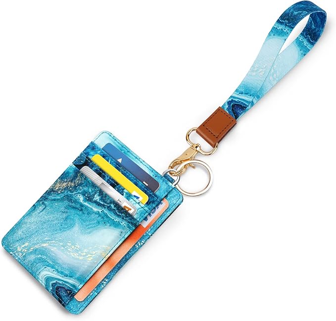 Coco Rossi Slim Front Pocket Wallet RFID ID Card Holder Cute Small Wallet with Wrist Lanyards Key Chain Holder for Women,Flowing Blue