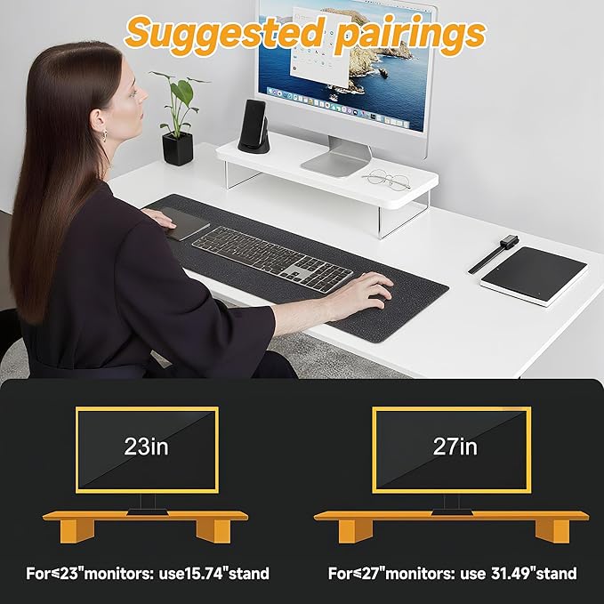 Computer Monitor Stands, Wood & Acrylic Computer Monitor Stand, Desk Monitor Stand Underneath Storage For Office, Home, School Supplies, 31.5" L (White)