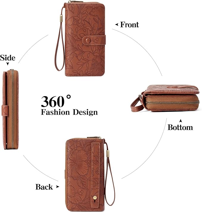SENDEFN Women's Credit Card Holder RFID Blocking Zip Around Leather Wallet Large Capacity Long Purse with Wristlet