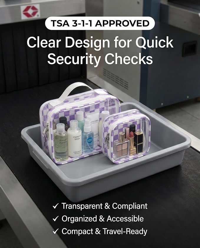 LETGO Checkered Diaper Bag Organizer Pouch Set,TSA Approved Toiletry Bag,Clear Waterproof TPU Car Makeup Bag Set Travel Organizer Bags for Women and Kids Toiletry Bag Set for Baby and Mom Essentials
