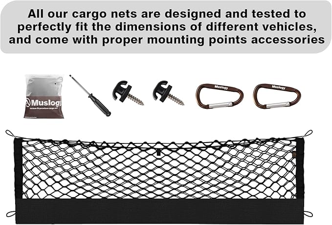Muslogy Truck Bed Cargo Net Trunk Netting Compatible with Toyota RAV4 2019-2024 2025 Accessories, Pickup Cargo Organizer SUV Sedan Storage Net w/Heavy Duty Carabiners