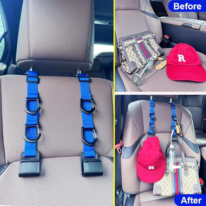 Car Headrest Hooks, Backseat Storage Organizer Hangers, Universal Vehicle Seat Back Hooks, 4 Pack (darkblue)